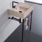 Beige Travertine Design Ceramic Console Sink and Matte Black Stand, 24